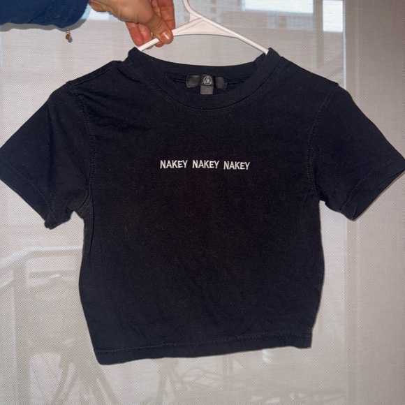 Missguided Black Crop Top Tee with White Embroidery Nakey Nakey Rihanna lyrics - Picture 2 of 5